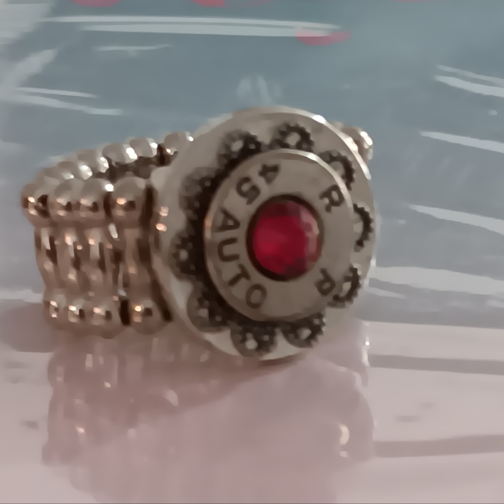 Bullet Casing Ring w Red Gemstone - Picture 3 of 6
